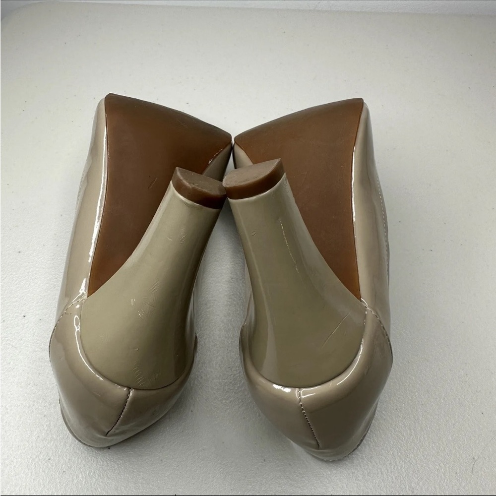 Kelly & Katie Tan Peep Toe Pumps Size 7 M Nude Patent Buckle High Heel Shoes - Picture 14 of 14